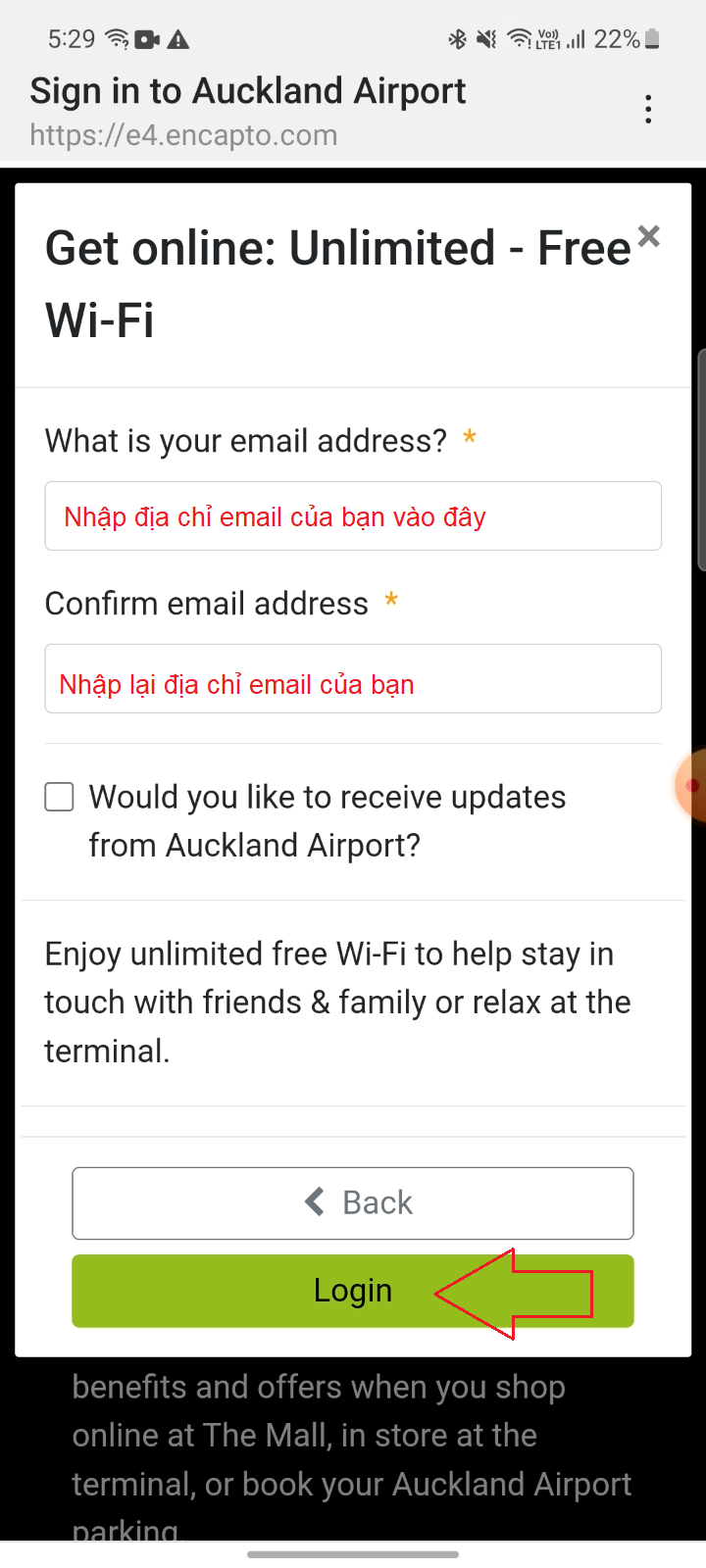 Hướng dẫn kết nối internet tại sân bay quốc tế Auckland
